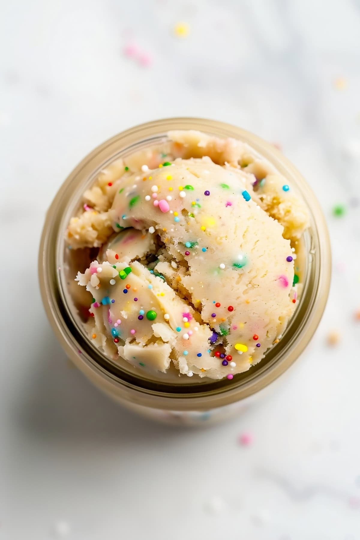 Fun edible sugar cookie dough, filled with sprinkles and ready to enjoy.