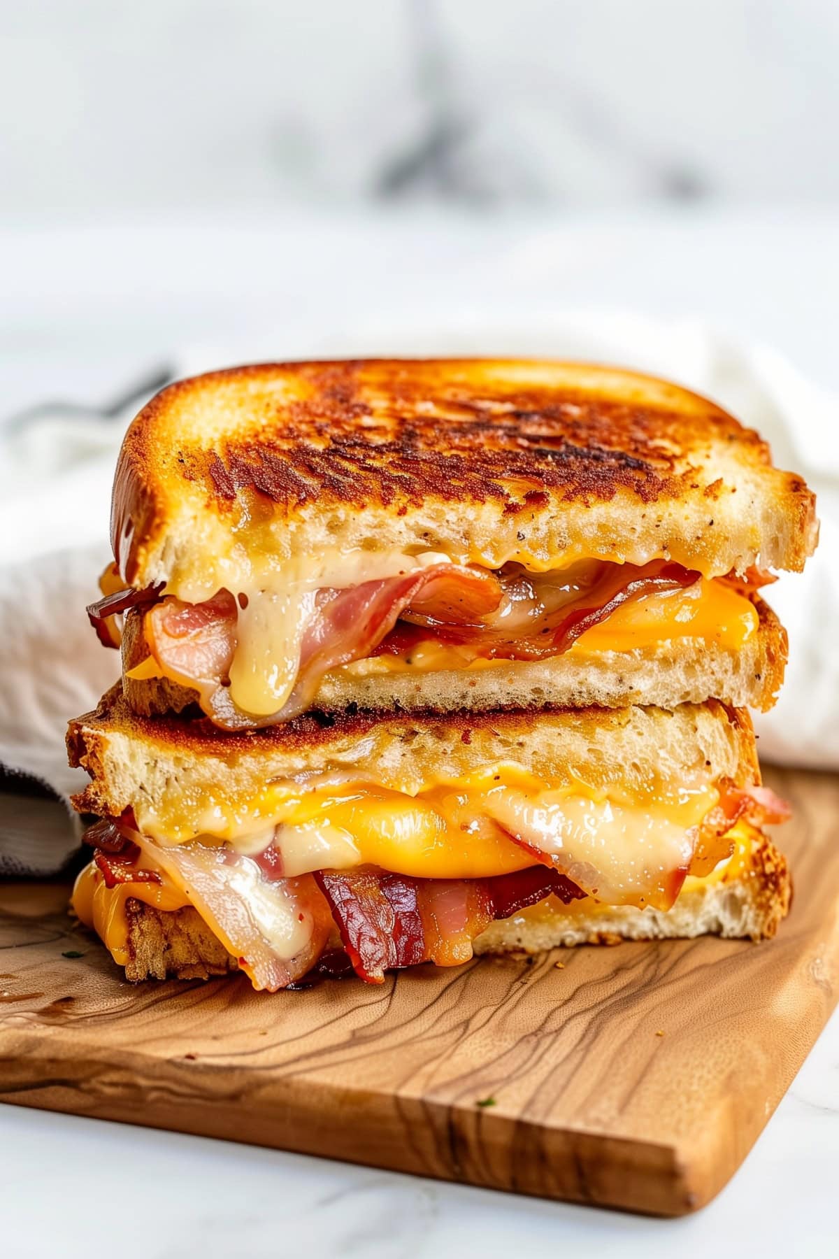 Cheesy bacon grilled cheese sandwich loaded with cripsy bacon and gooey melted cheese