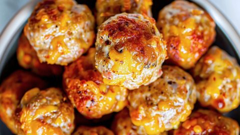 Super Close Up of Cream Cheese Sausage Balls on a Plate