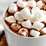 Close Up of Crockpot Hot Chocolate in a Mug, Piled High with Marshmallows