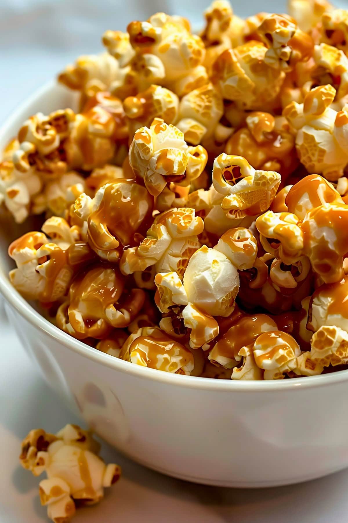 Close Up of Microwave Caramel Popcorn in a Bowl 