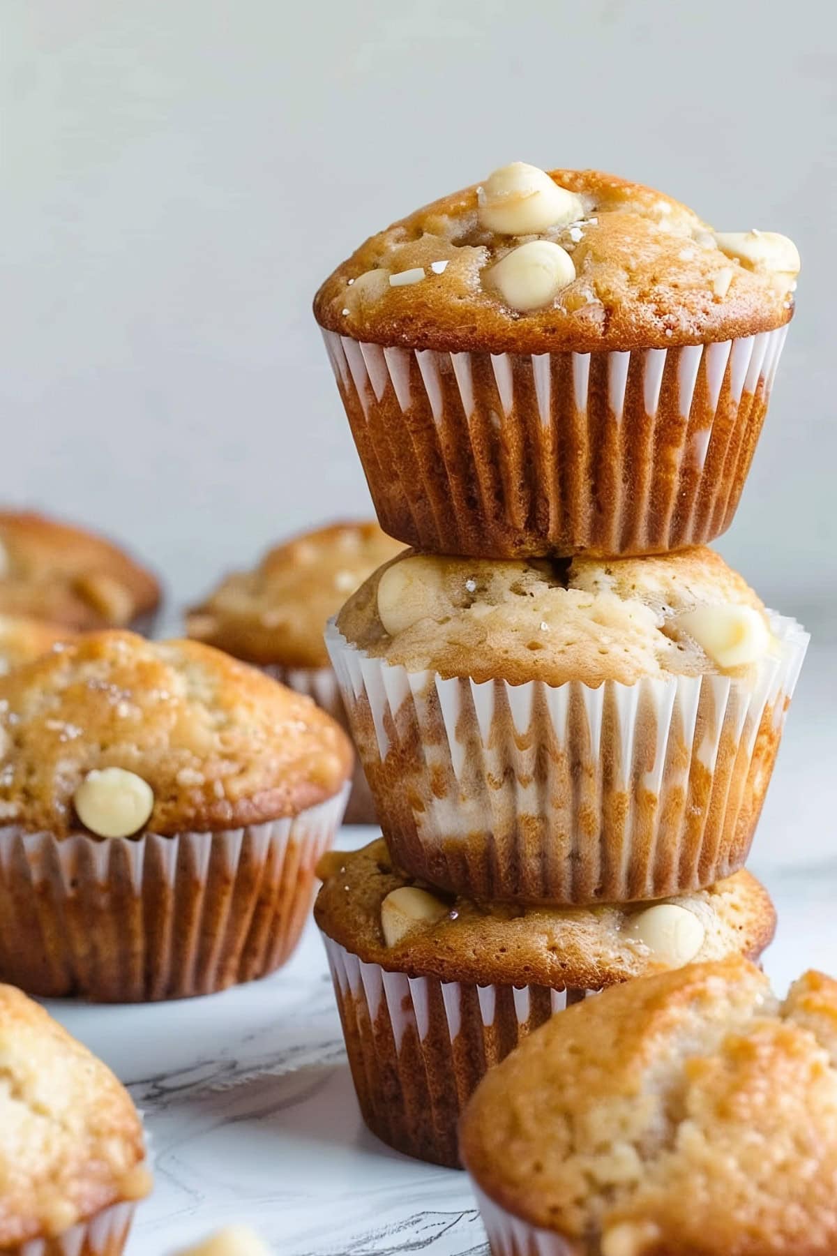 Stacked White Chocolate Chip Muffins