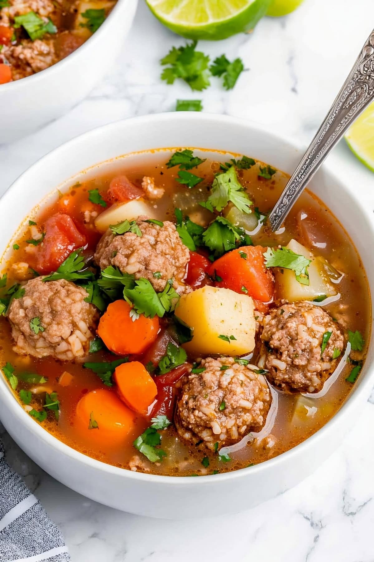 Classic albondigas soup with juicy meatballs and savory broth.