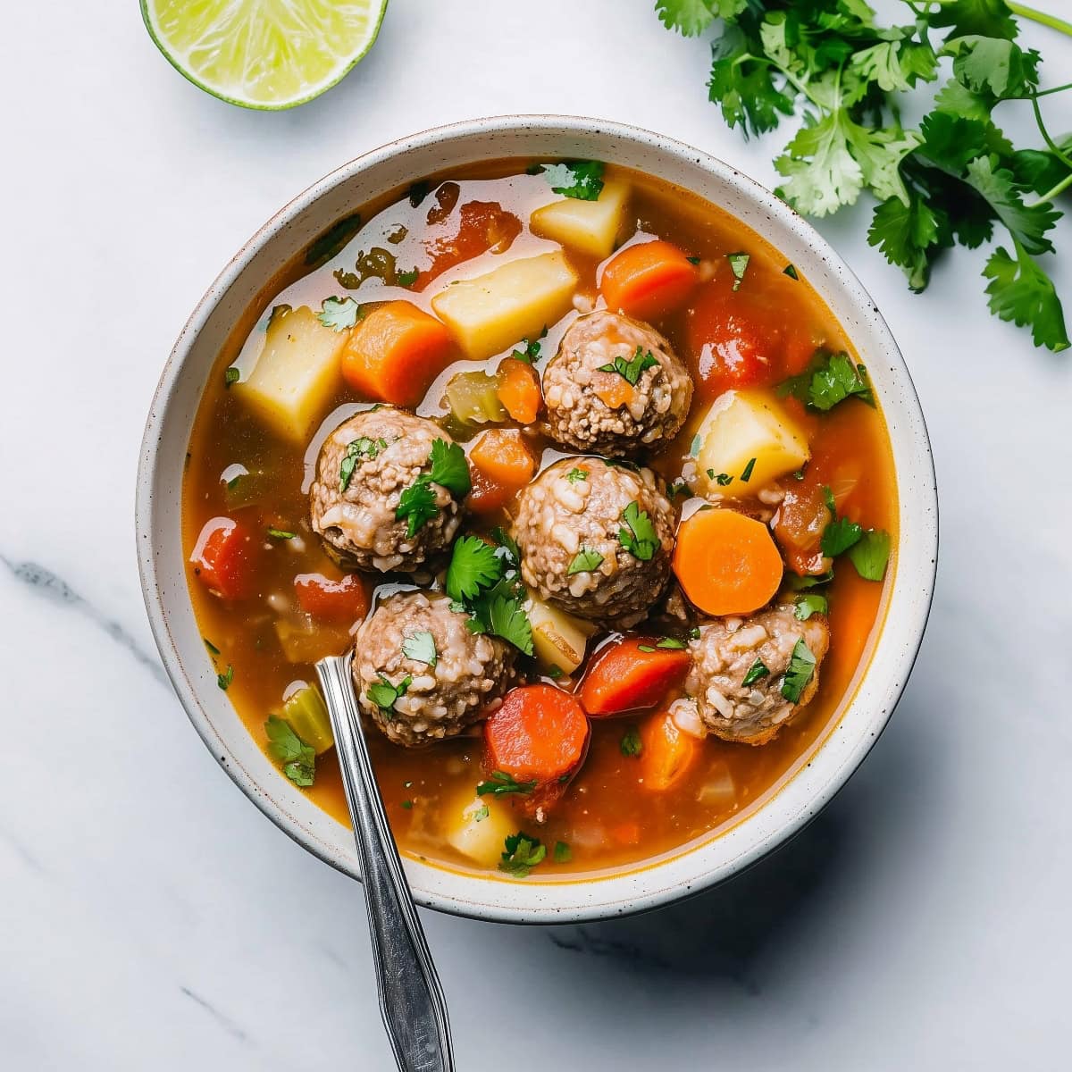 Flavorful albondigas soup made from Mexican meatballs and savory broth.