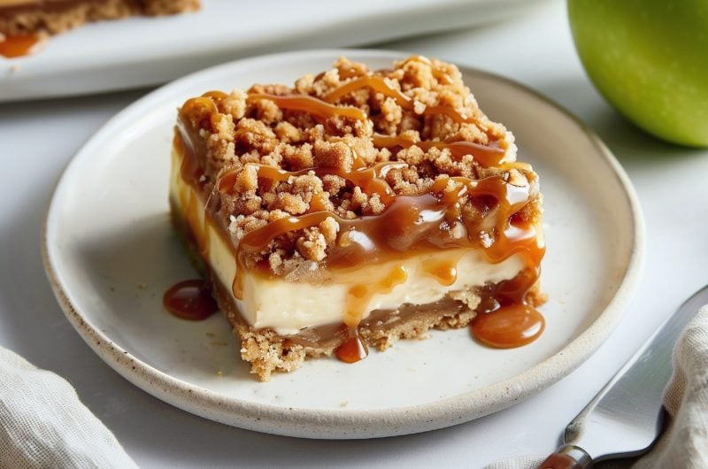 Caramel Apple Cheesecake Bars with Streusel Topping