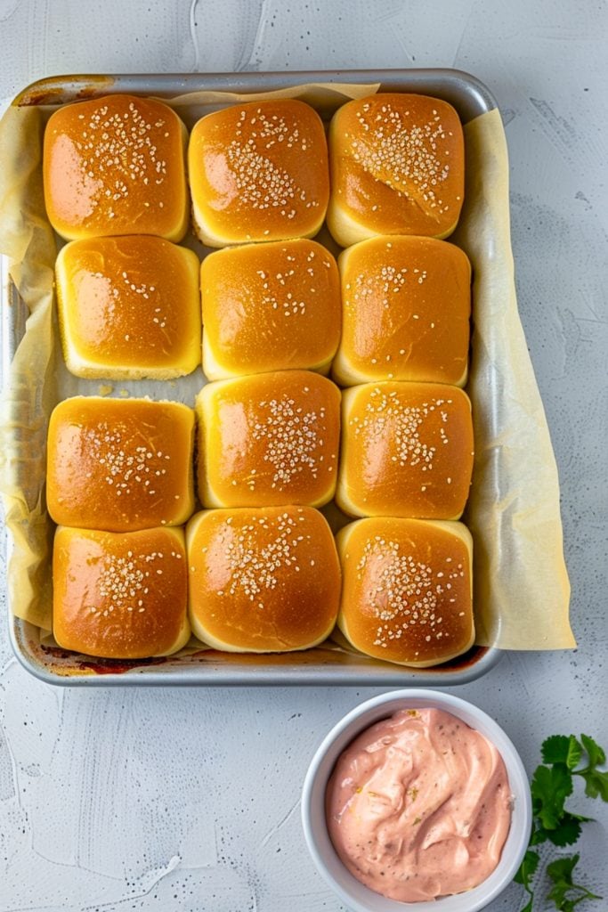 Slider buns in a baking pan.