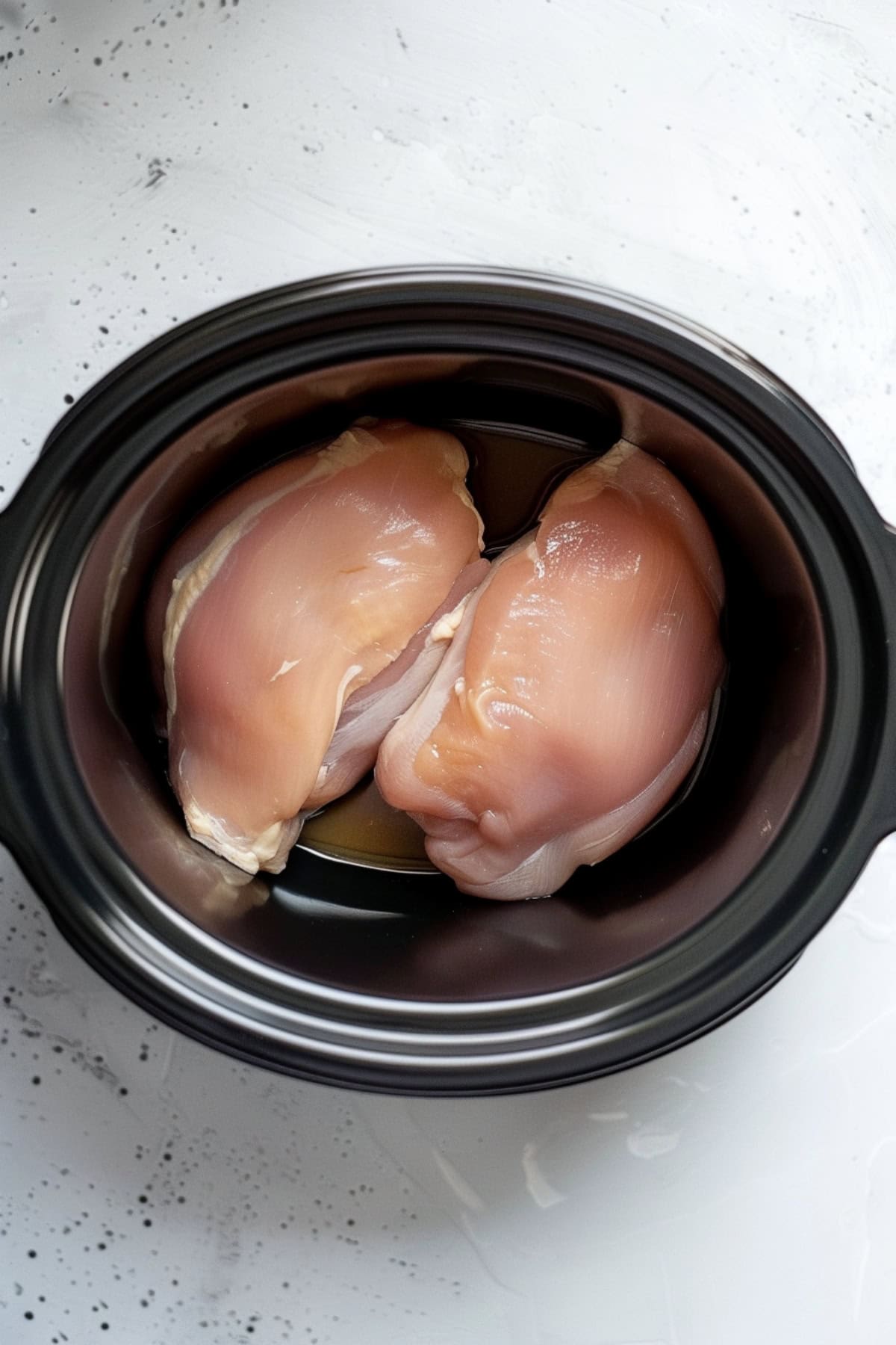 Fresh chicken breast in a slow cooker.