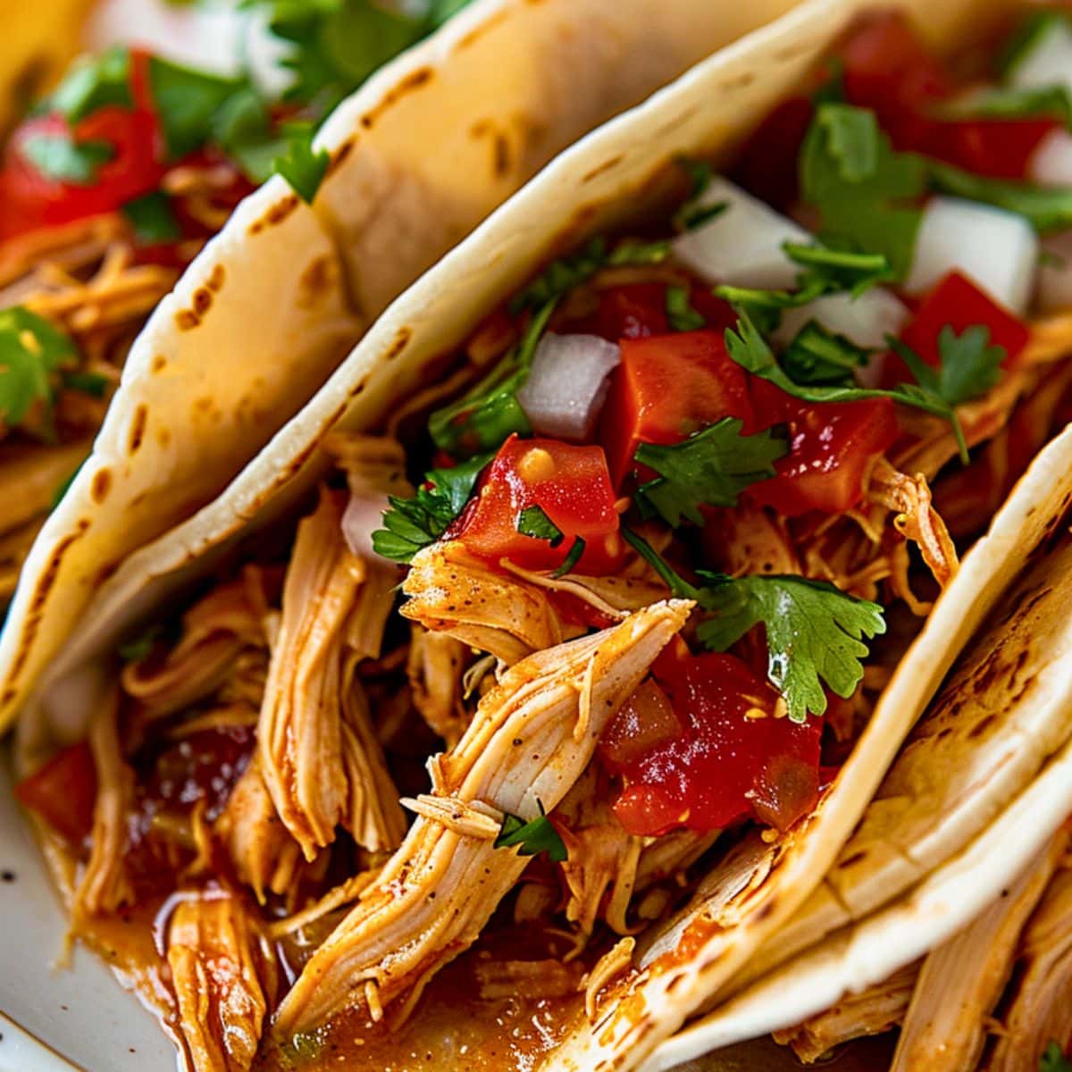 Crockpot chicken served inside taco shells.