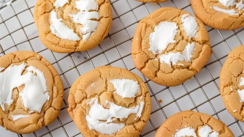 Homemade fluffernutter cookies, showcasing a perfect blend of peanut butter and marshmallow flavors.