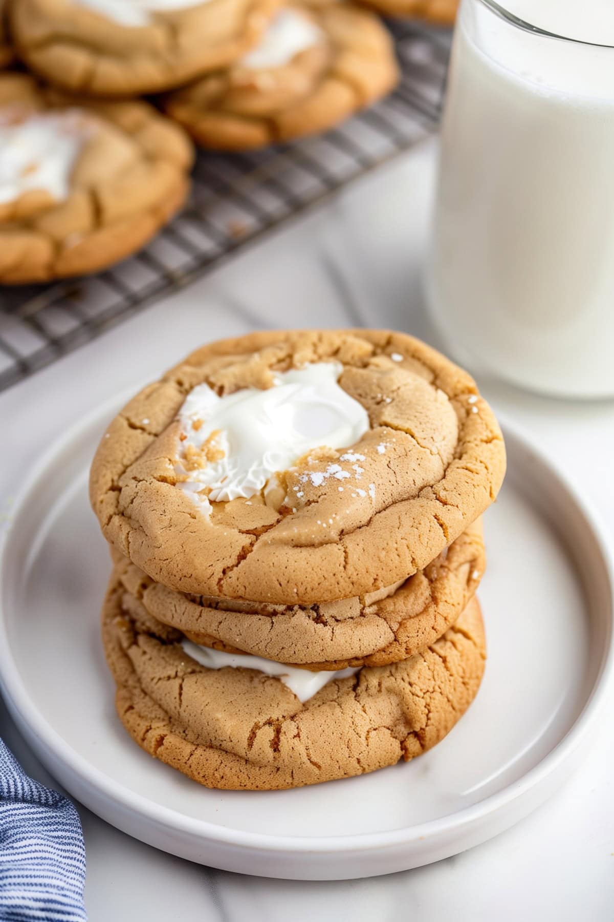 Perfect fluffernutter cookies, featuring a balance of sweet marshmallow and salty peanut butter.