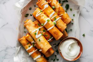 Mouthwatering taquitos with a creamy buffalo chicken center.