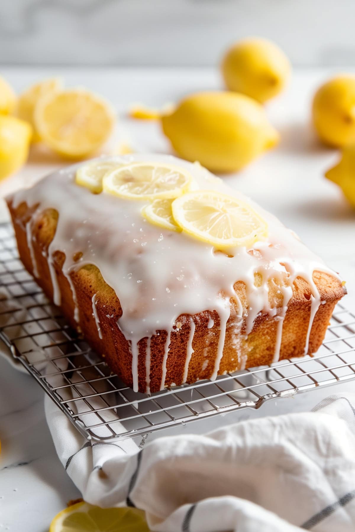 Sweet and satisfying lemon drizzle cake, with a zesty glaze and a moist interior.