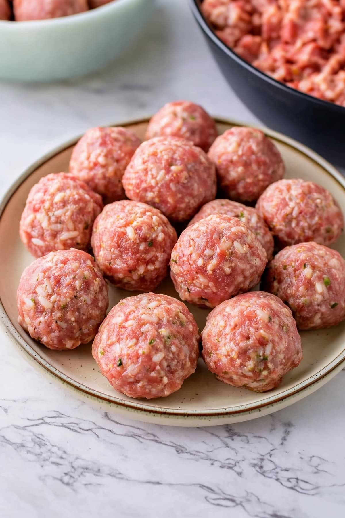 Ground beef and rice balls in a plate.