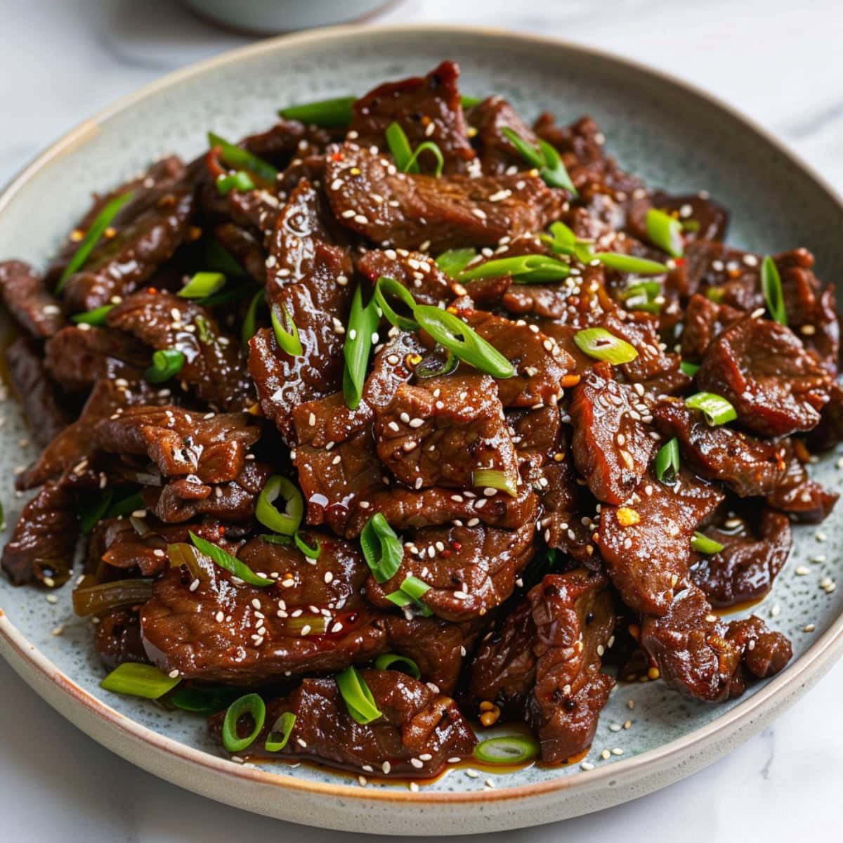 Homemade Mongolian beef with ginger and garlic.