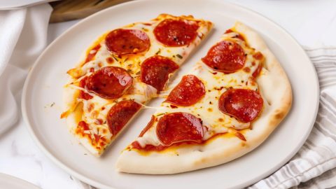 Savory Pita Pizza with Melted Cheese, Topped with Pepperoni