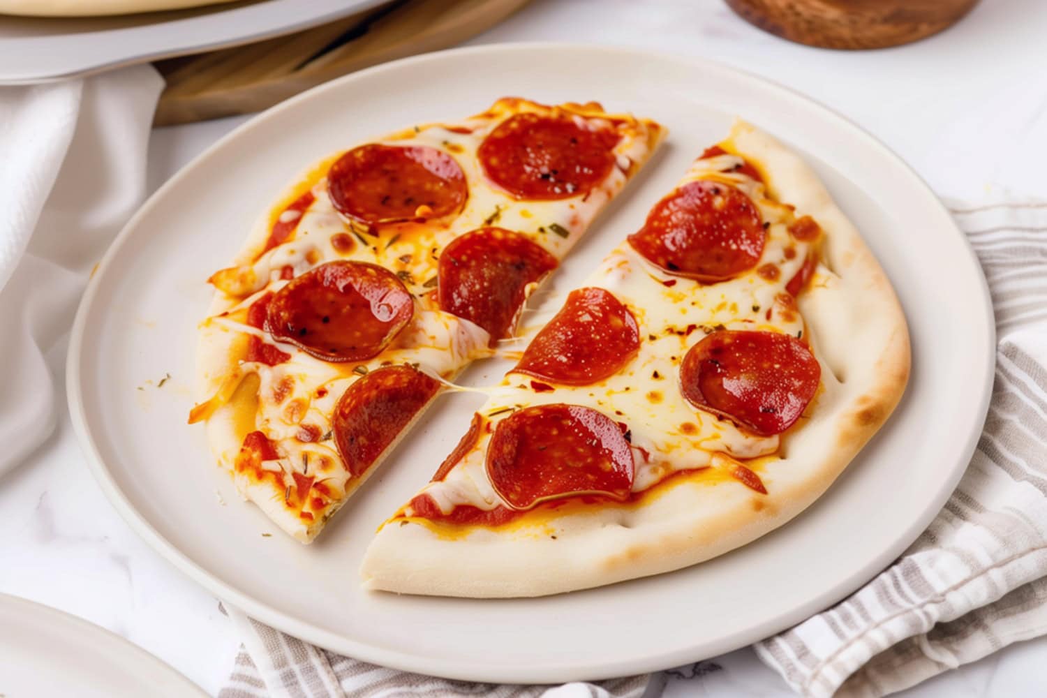 Savory Pita Pizza with Melted Cheese, Topped with Pepperoni