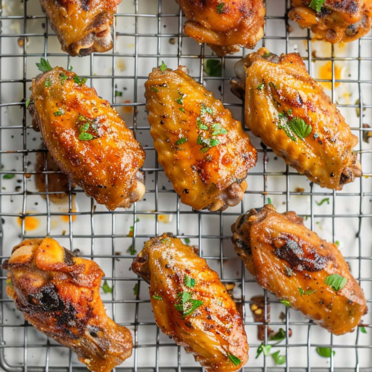 Baked ranch chicken wings on a cooling rack.