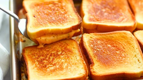 Sheet pan grilled cheese in a sheet pan.