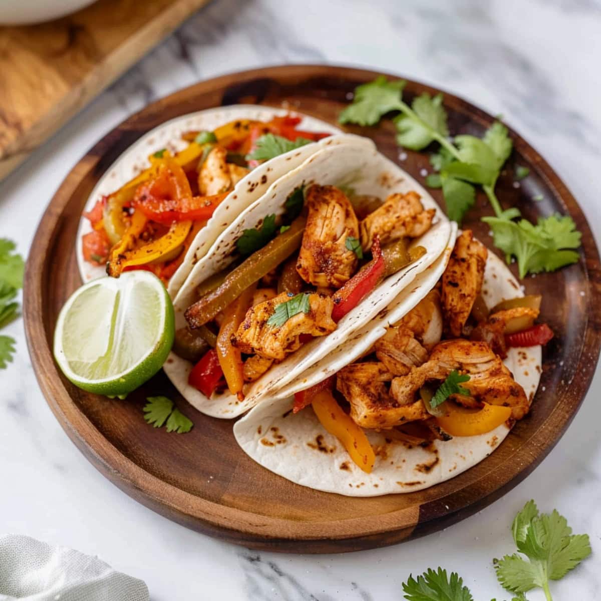 Sheet Pan Taco Chicken Fajitas with Lime and Cilantro.