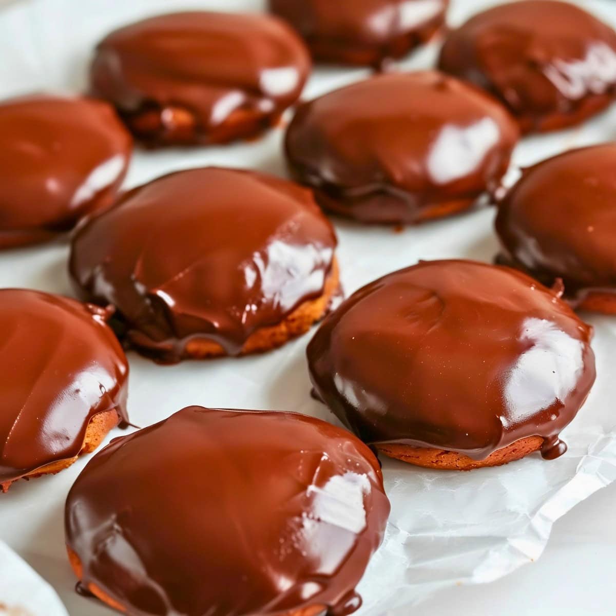 Homemade Texas sheet cake cookies on a white parchment paper