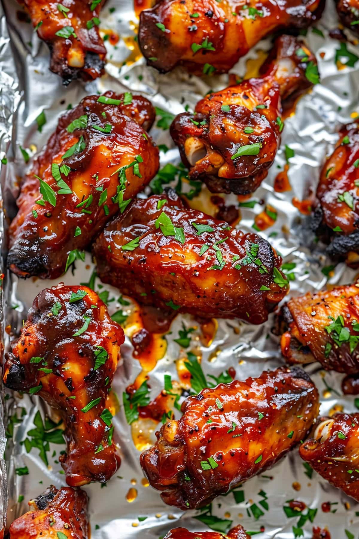 BBQ Chicken Wings with Juicy Sauce, Top View.