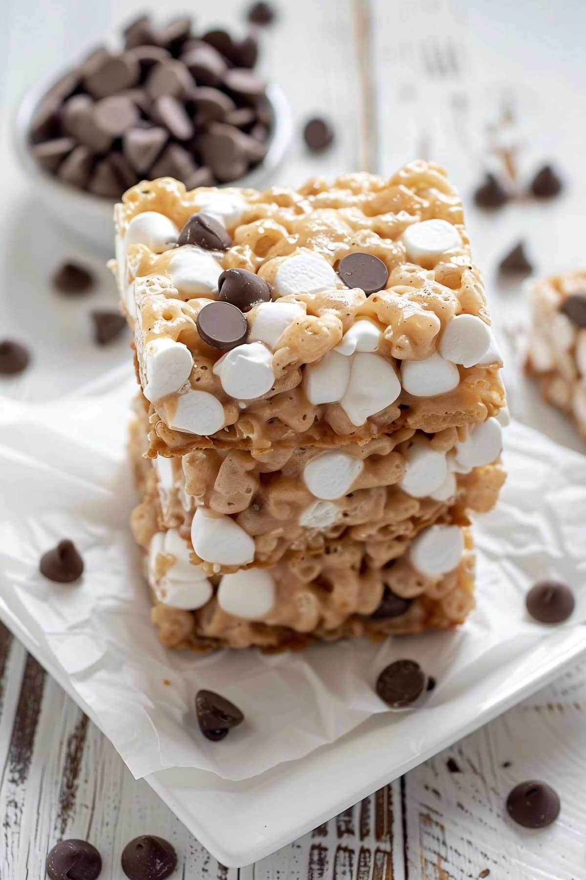 Chocolate Chip Rice Krispie Treats with Marshmallows