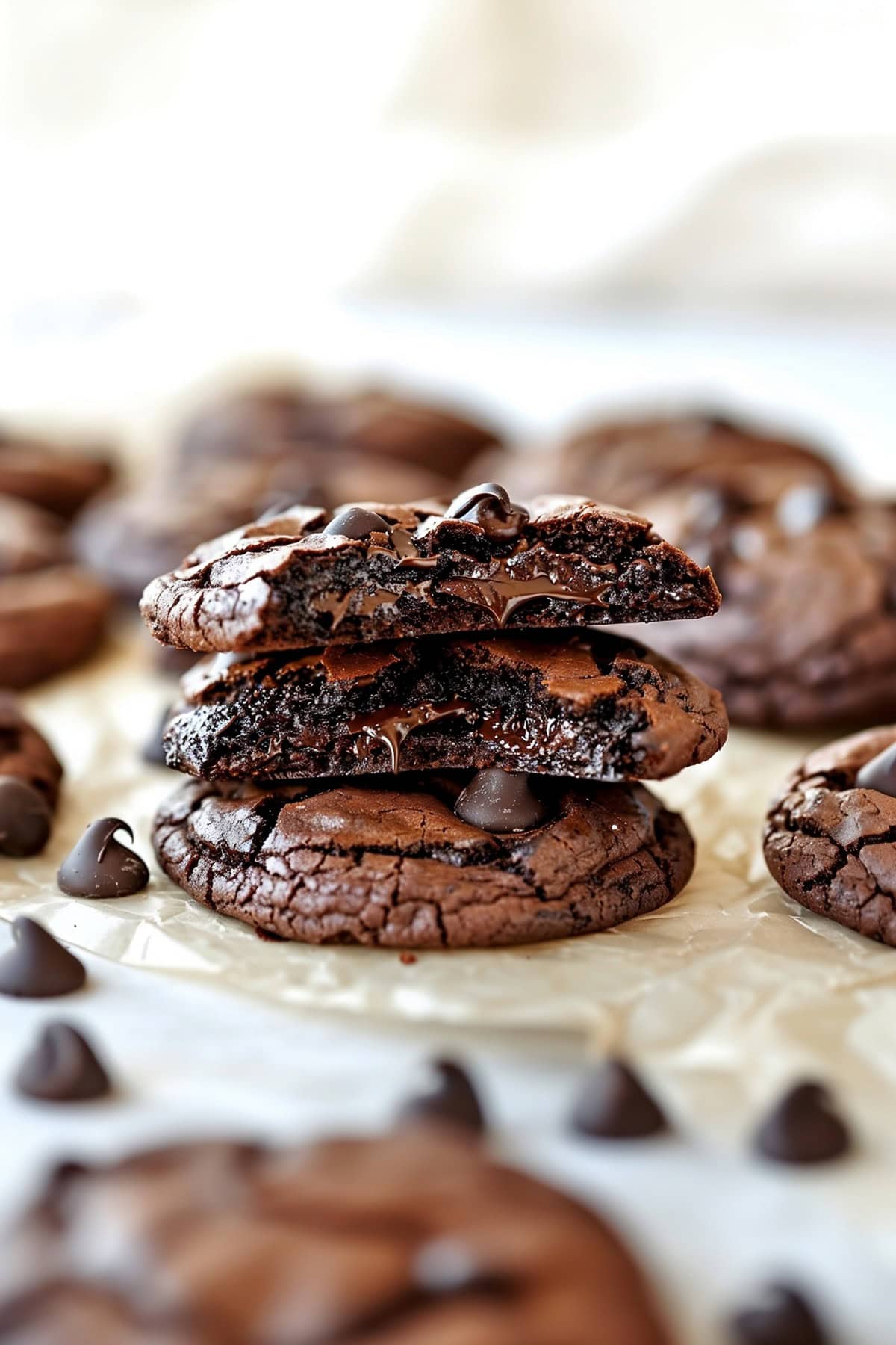 Chocolate espresso cookies in a parchment paper.