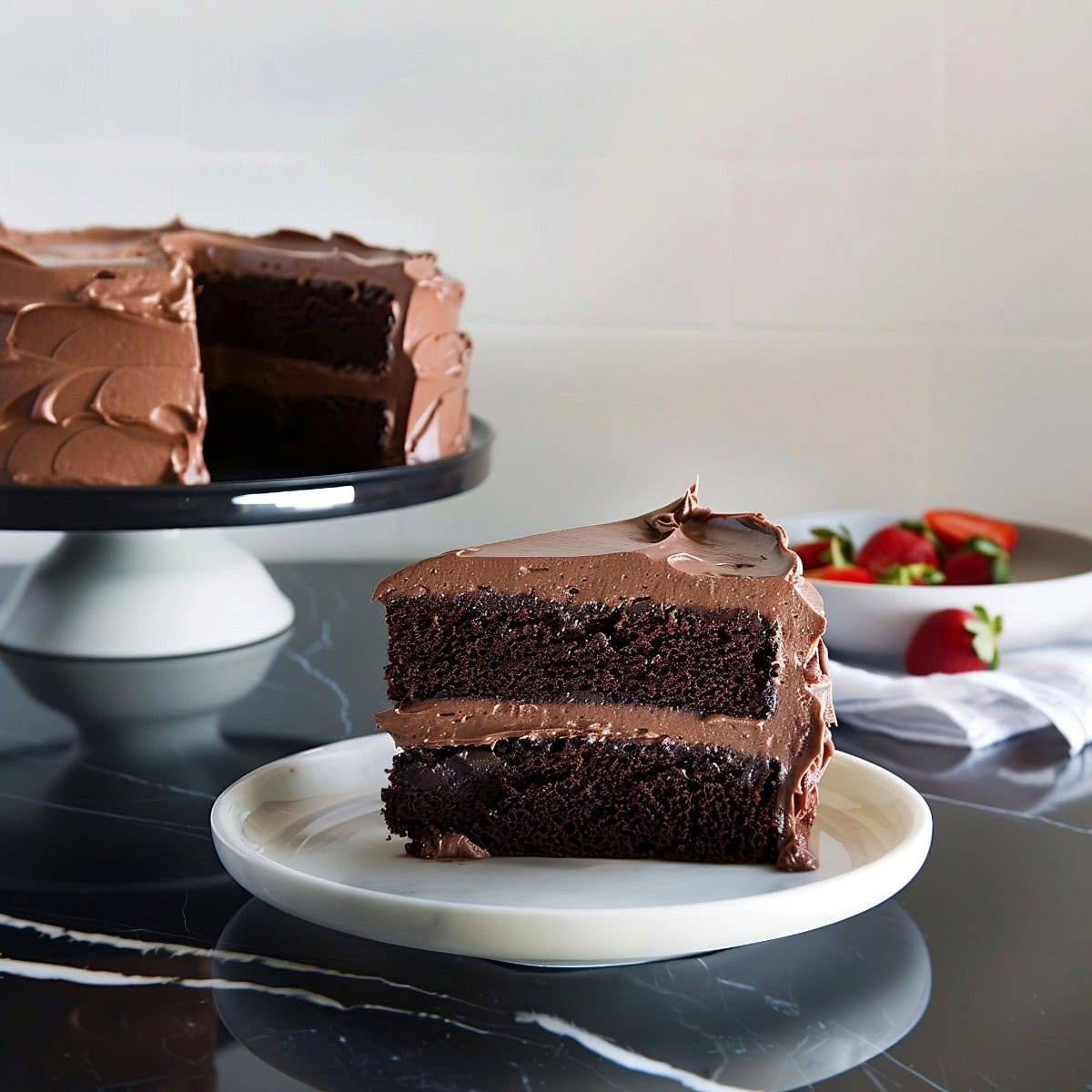 Chocolate Mayonnaise Cake with Featuring Fresh Strawberries.