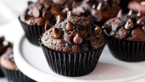 Double Chocolate Muffins On Serving Tray