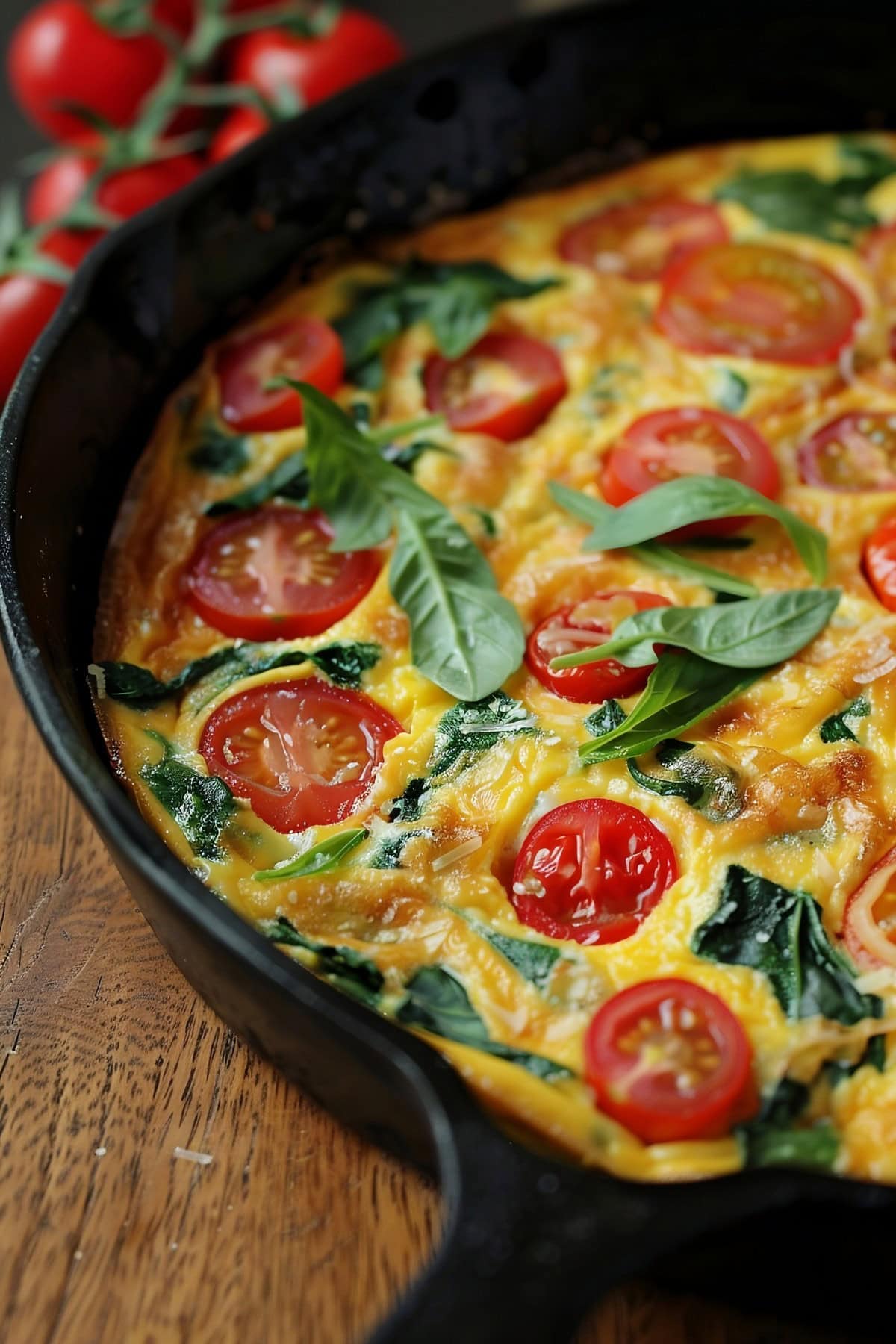 Homemade Frittata in a Black Skillet