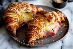 Ham and Cheese Croissant on a Plate