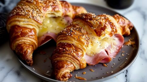 Ham and Cheese Croissant on a Plate