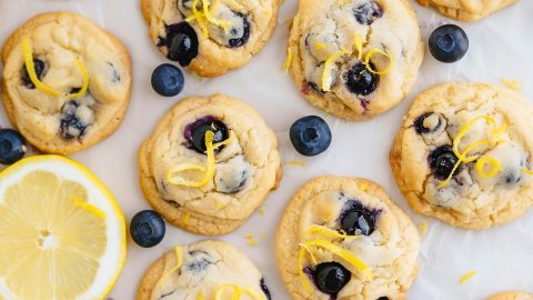 Lemon blueberry cookies sprinkled with lemon zest.