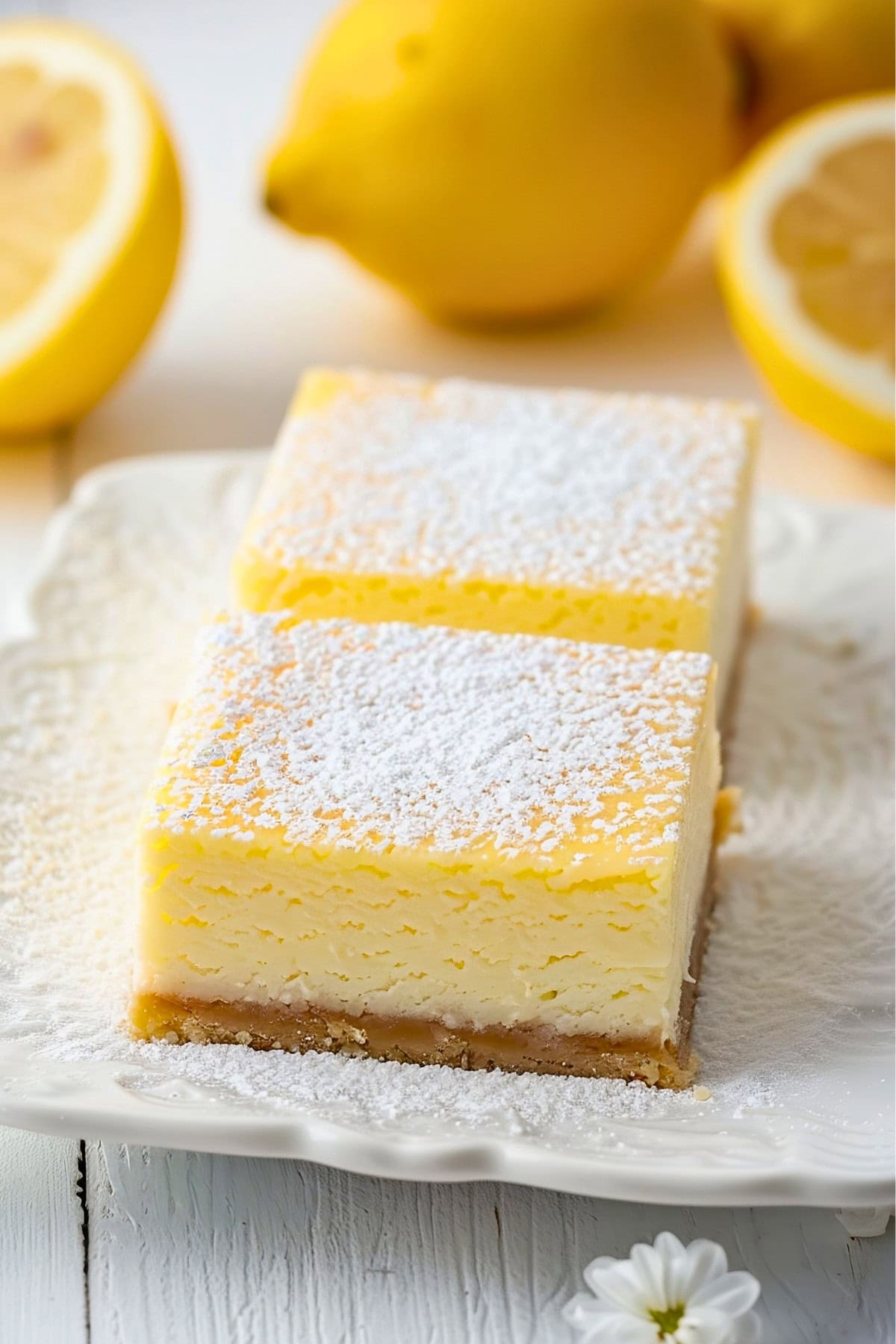 Lemon Cream Cheese Bars with Powdered Sugar.