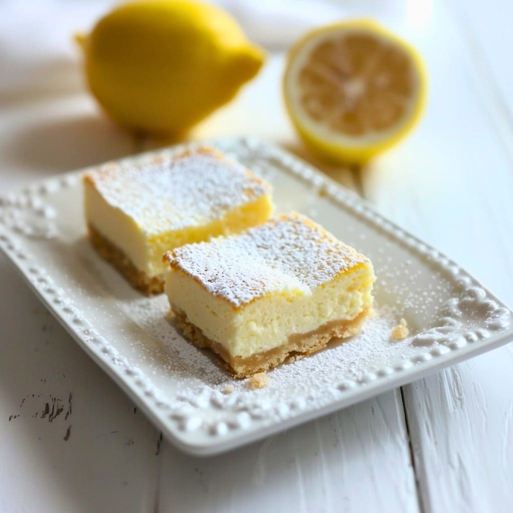 Lemon Cream Cheese Bars on a Plate