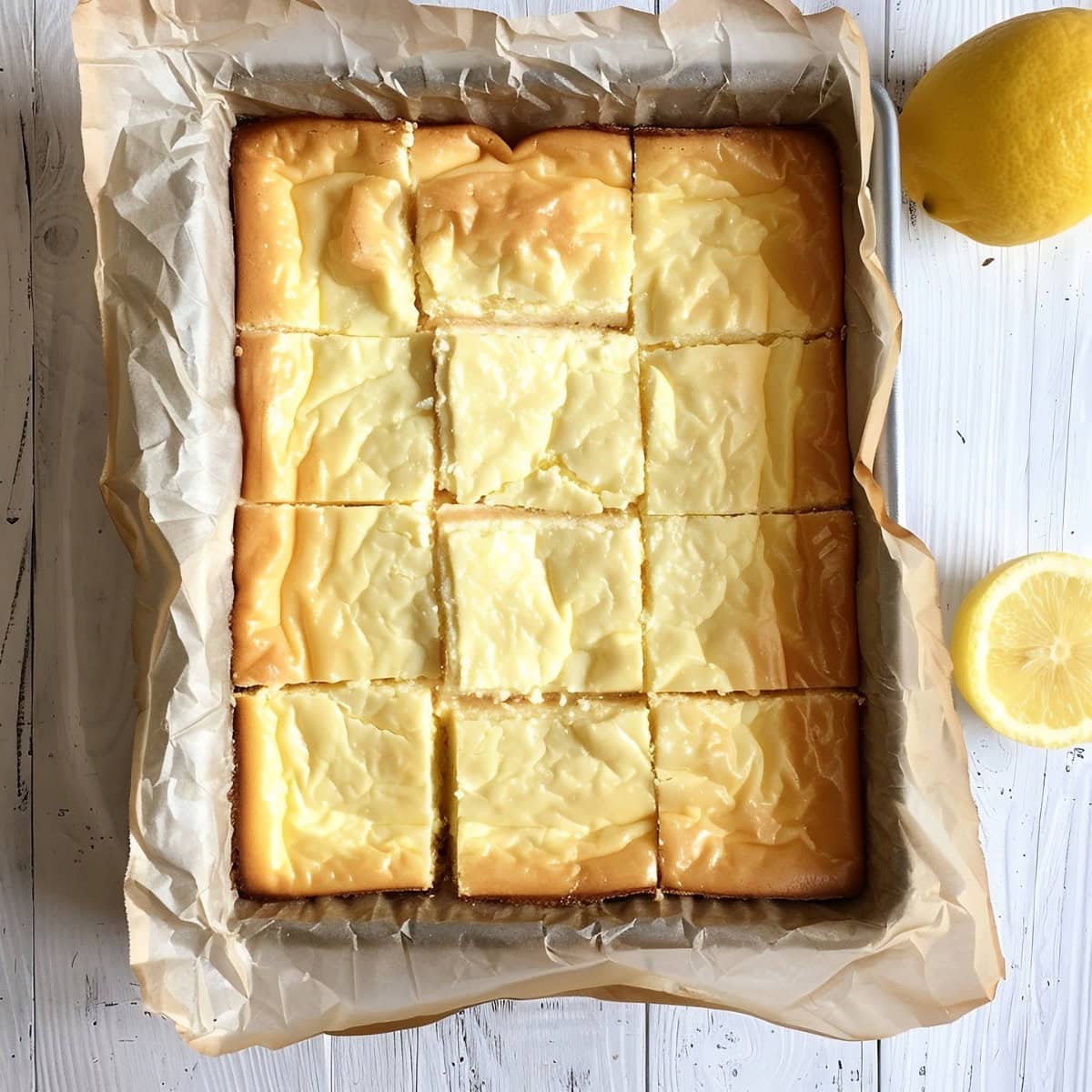 Lemon Cream Cheese Bars in Baking Pan