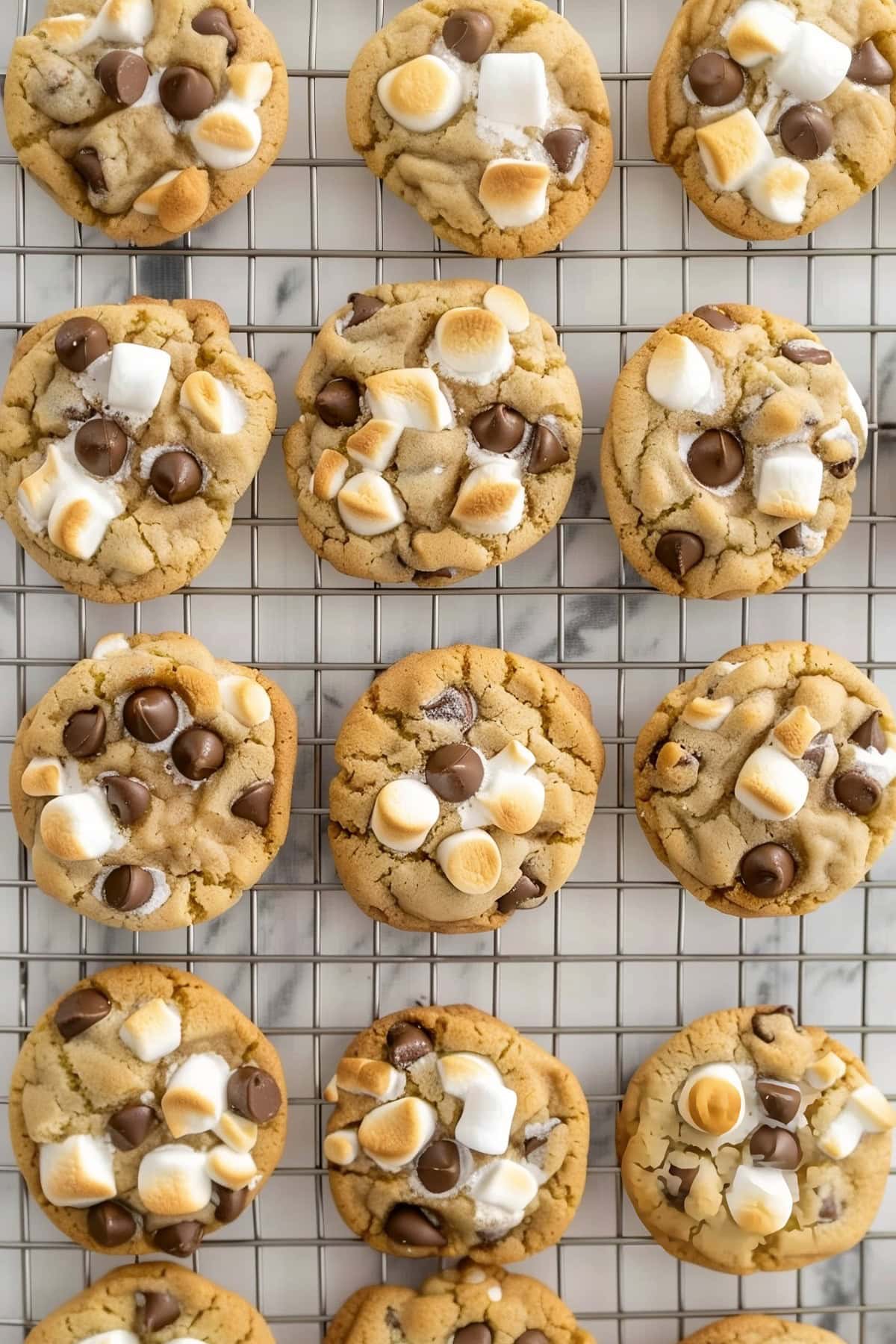 Marshmallow Chocolate Chip Cookies in a Cooling Rack, Top View