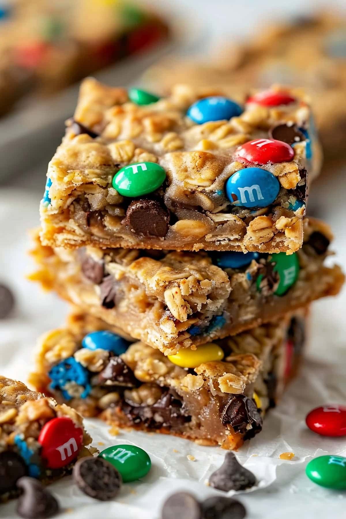 Monster Cookie Bars Stacked