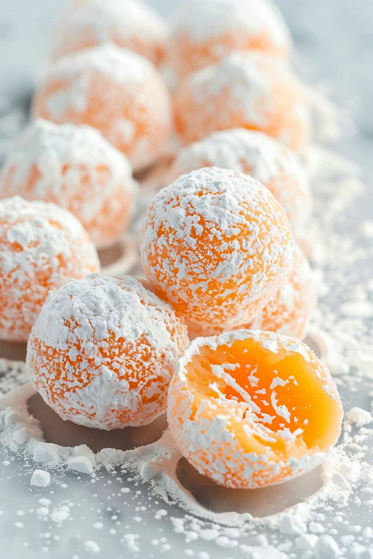 Bitee-Sized Orange Creamsicle Truffles in a Marble Table