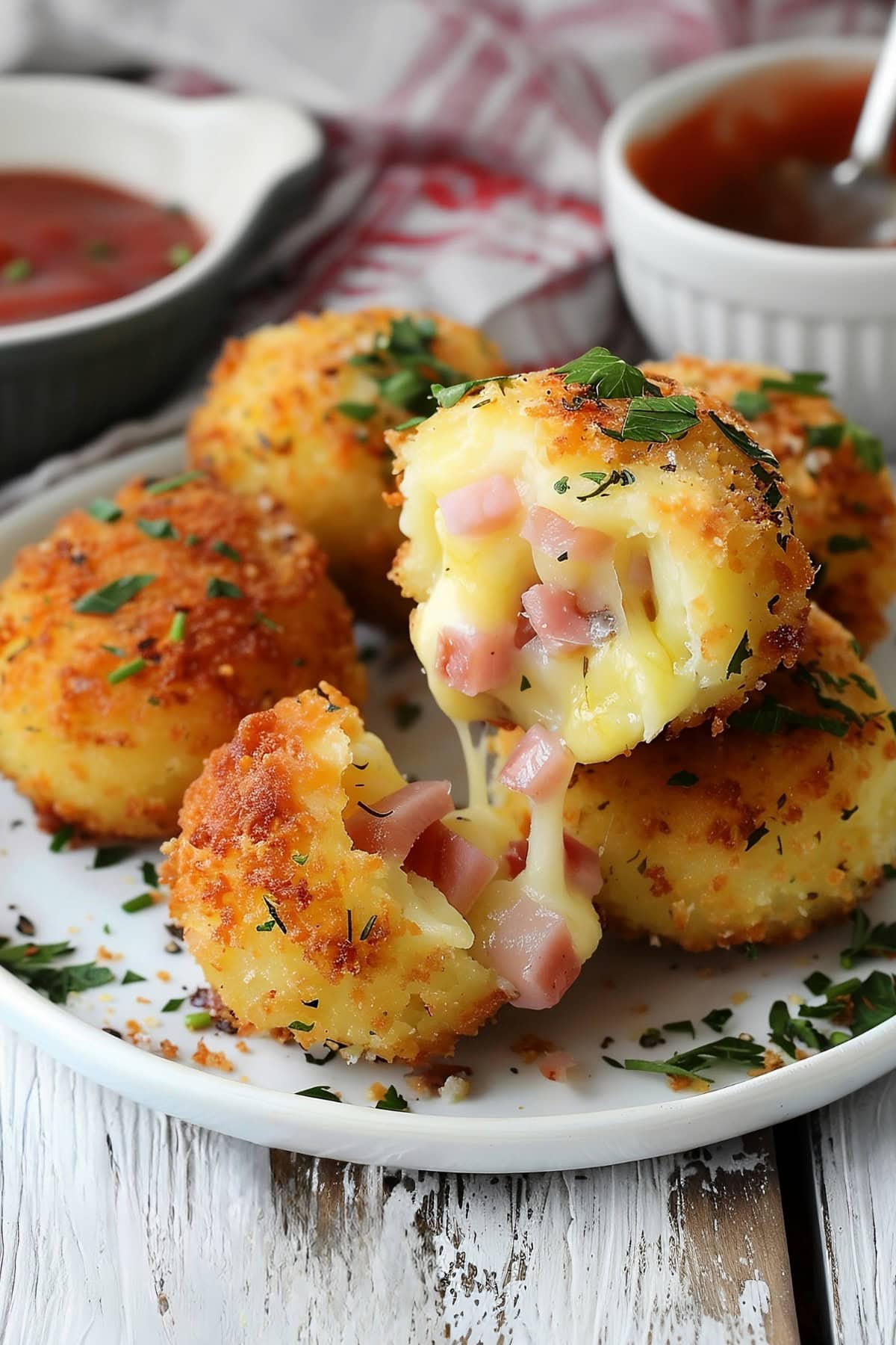 Bunch of cheesy Potato Croquettes on a plate.