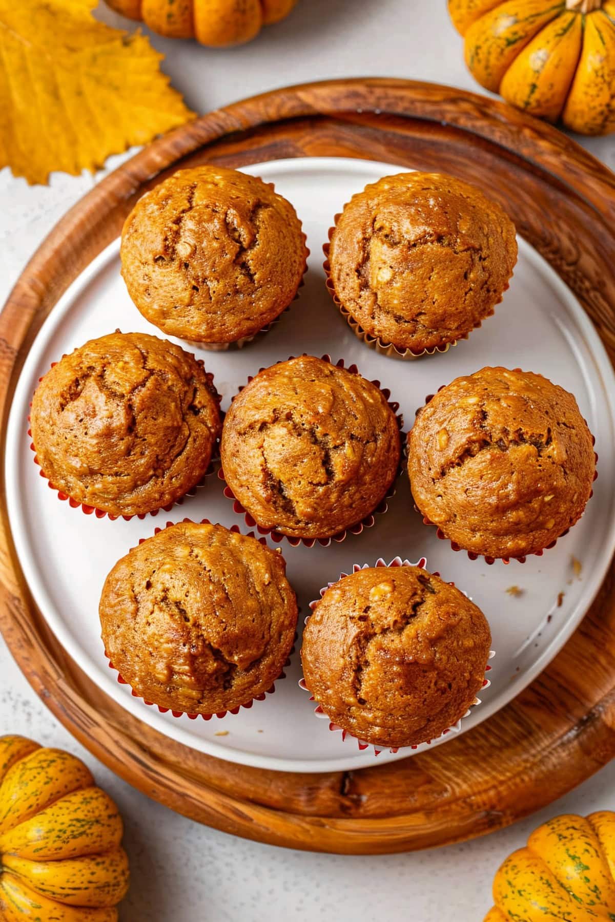 Pumpkin banana muffins, top view.