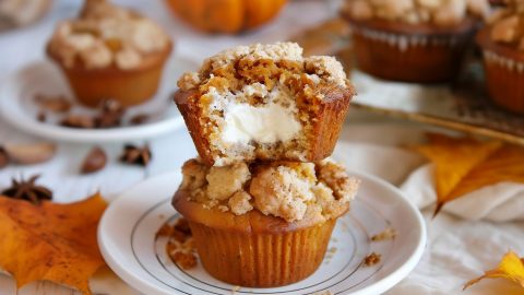 Pumpkin Cream Cheese Muffins Stacked