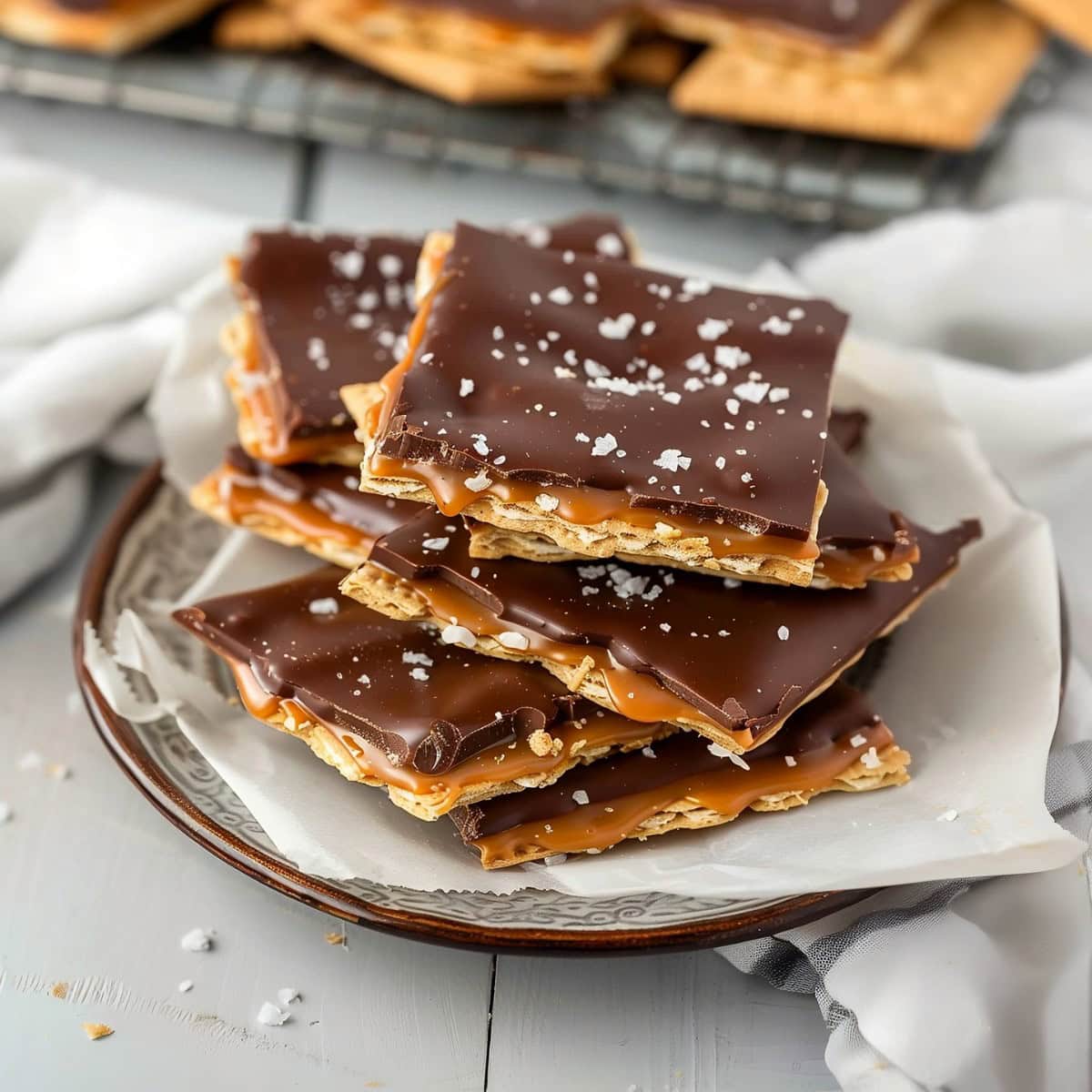 Classic saltine cracker toffee, with a buttery toffee layer and a crispy cracker base.