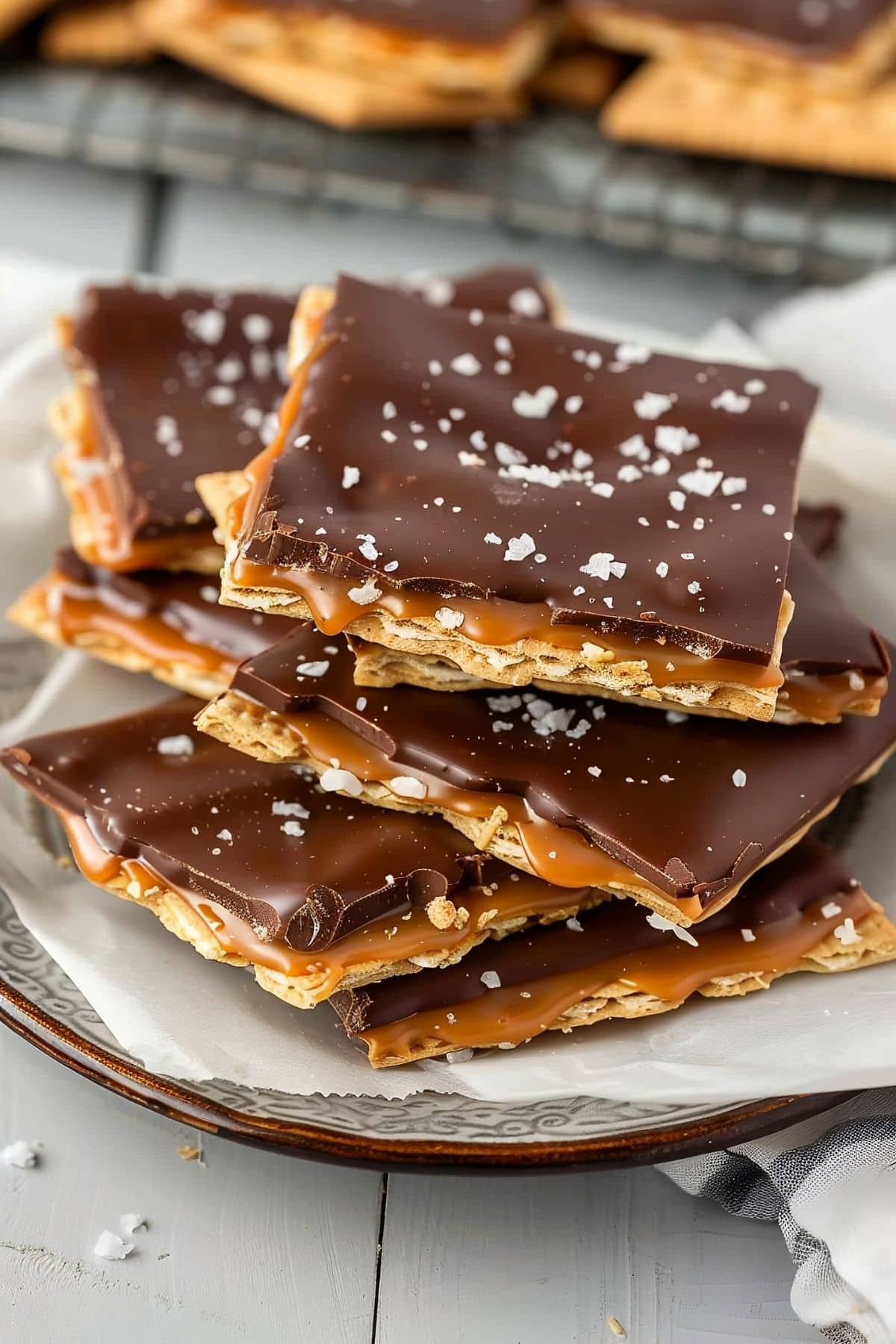 Saltine Cracker Toffee in a Plate, Close-Up