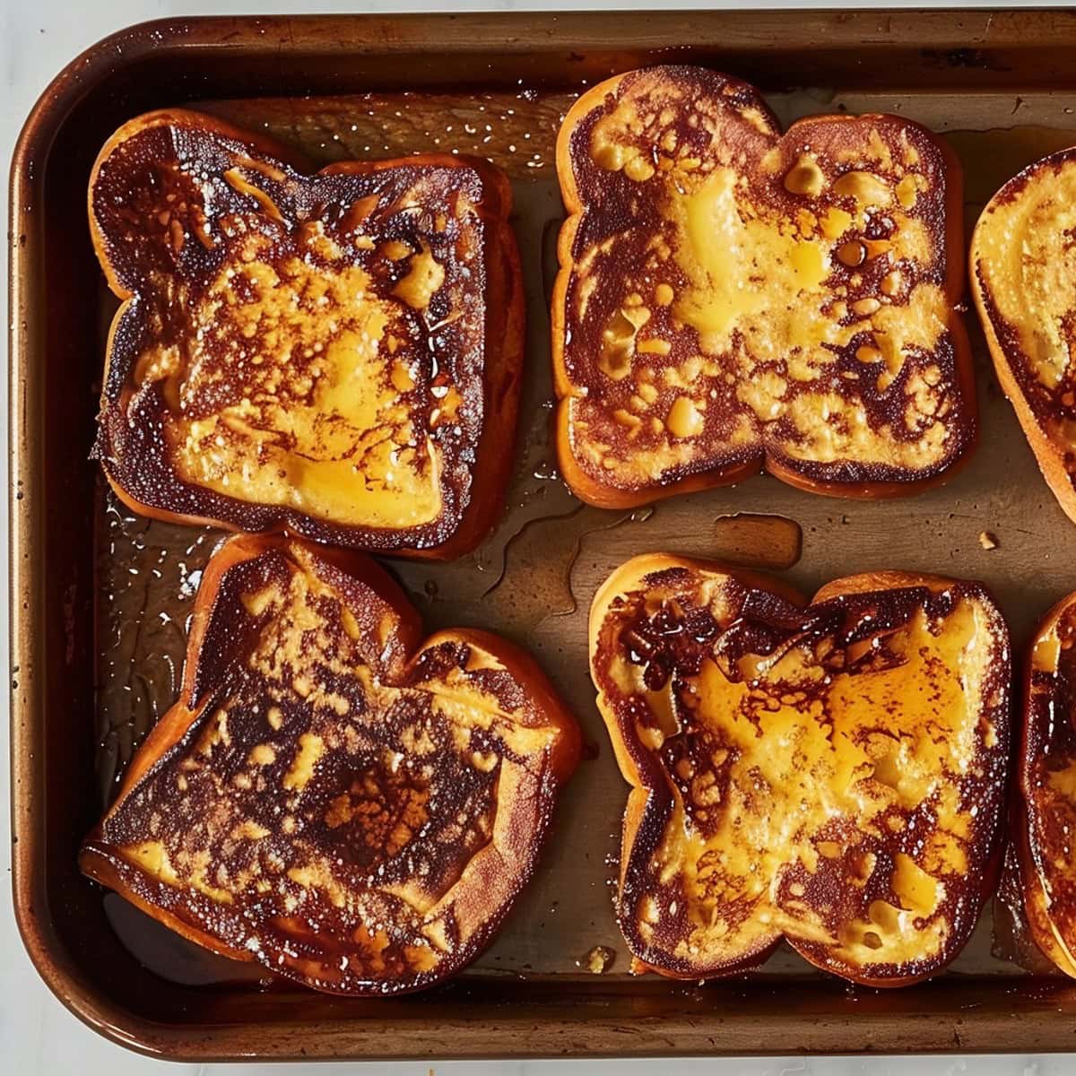 Sheet Pan French Toast on a White Marble Countertop.