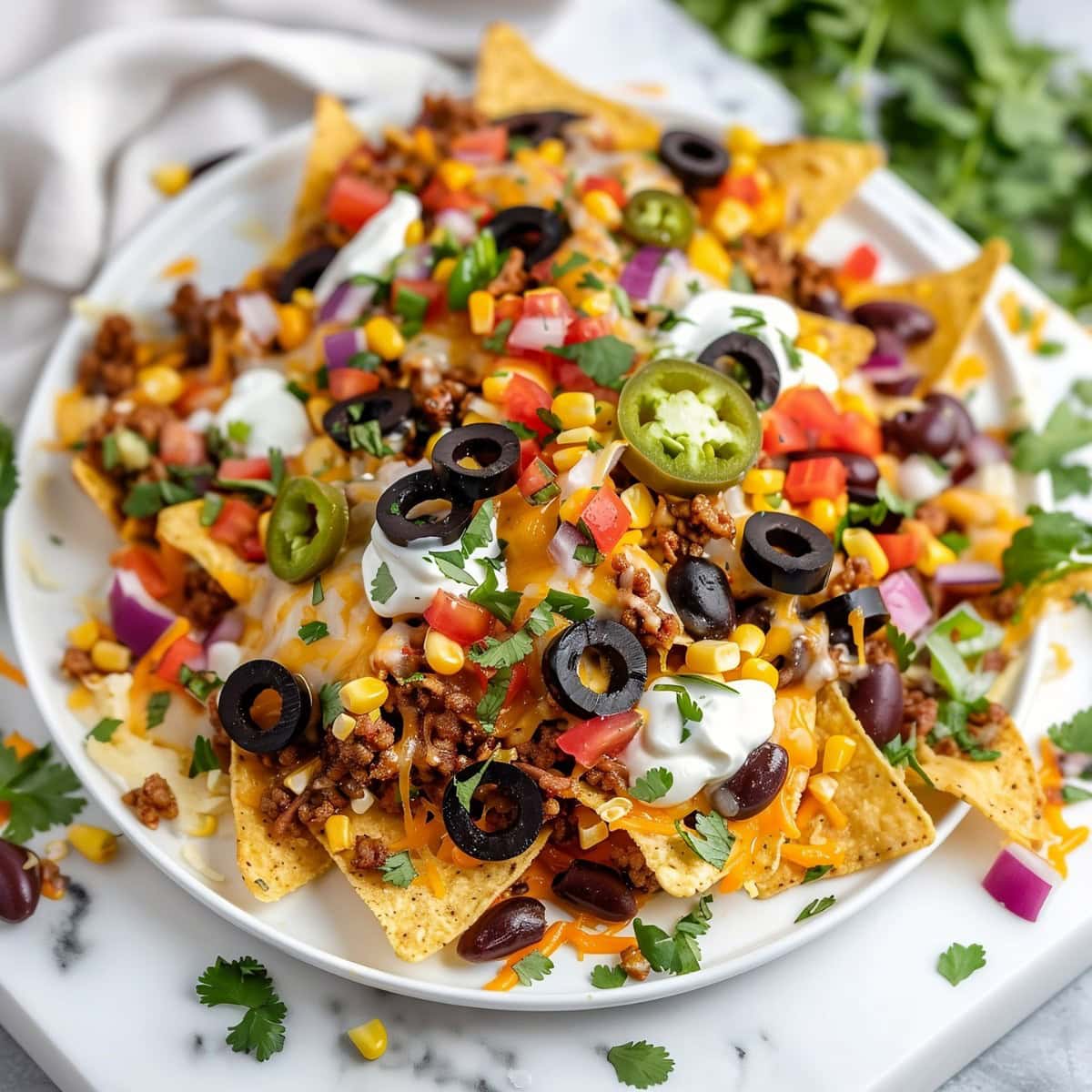 Sheet Pan Nachos with Ground Beef and Vegetables.