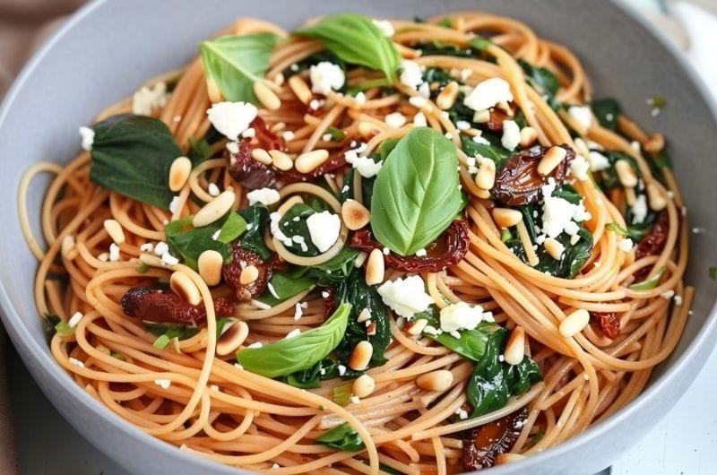 Spaghetti with Sun-Dried Tomatoes and Spinach