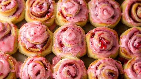 Strawberry Cinnamon Rolls in a Baking Pan