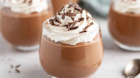 Bailey's chocolate mousse with whipped cream in a glass
