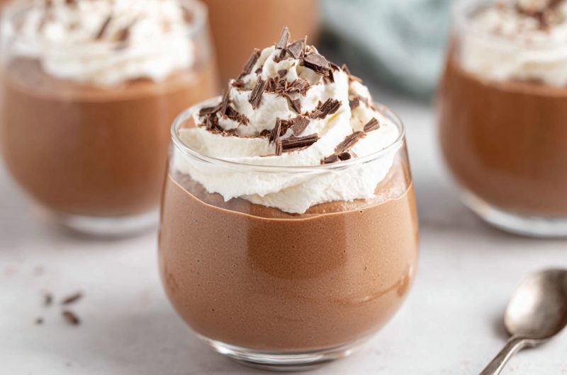 Bailey's chocolate mousse with whipped cream in a glass
